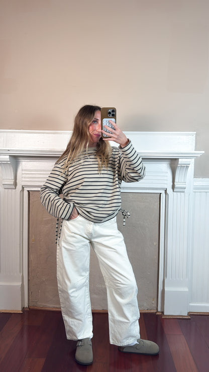 Stripe Side Tie Crewneck