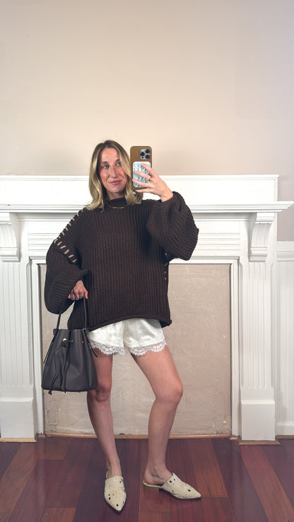 Contrast Stitch Mock Neck Sweater