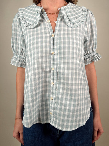 Ruffle Collar Gingham Blouse