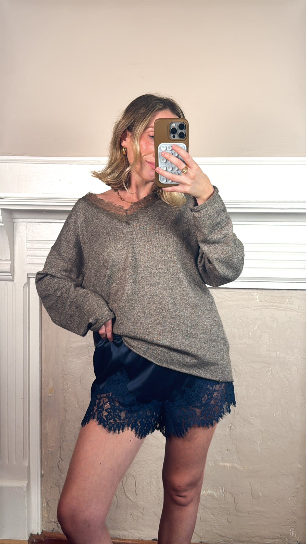 Lace Trim Satin Shorts