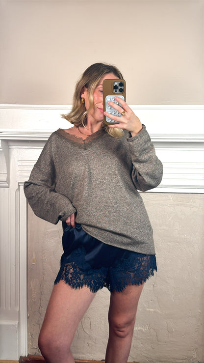 Lace Trim Satin Shorts