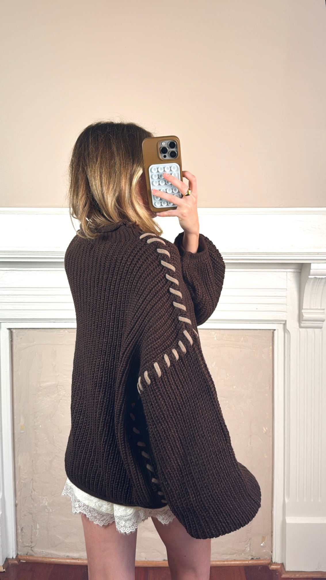 Contrast Stitch Mock Neck Sweater