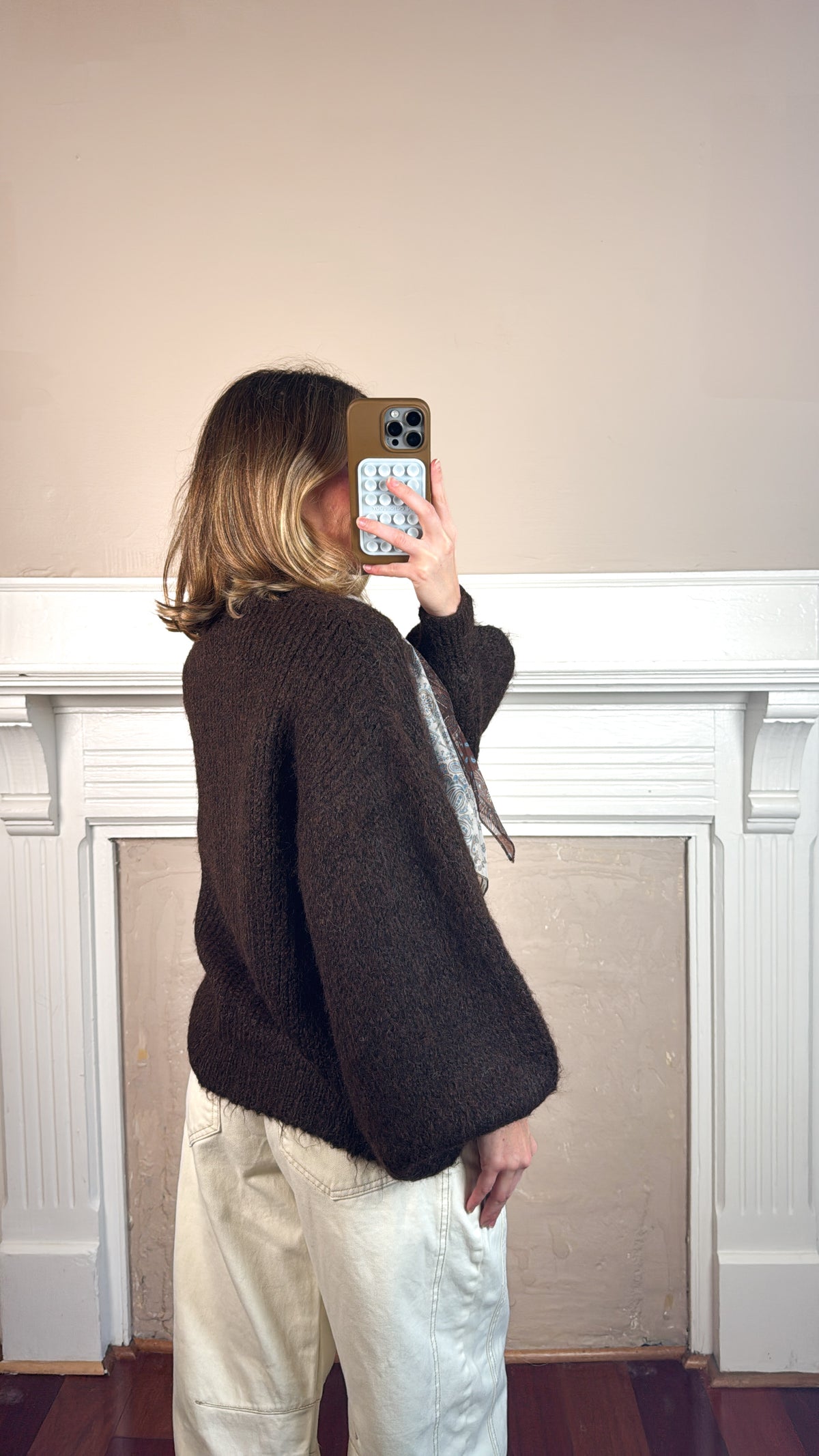 Satin Scarf Sweater - Brown