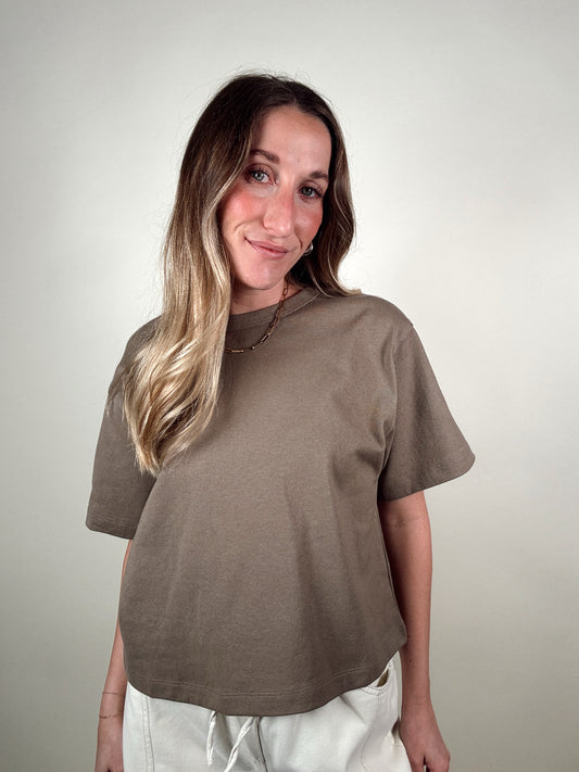Short Sleeve Boxy Top - Olive