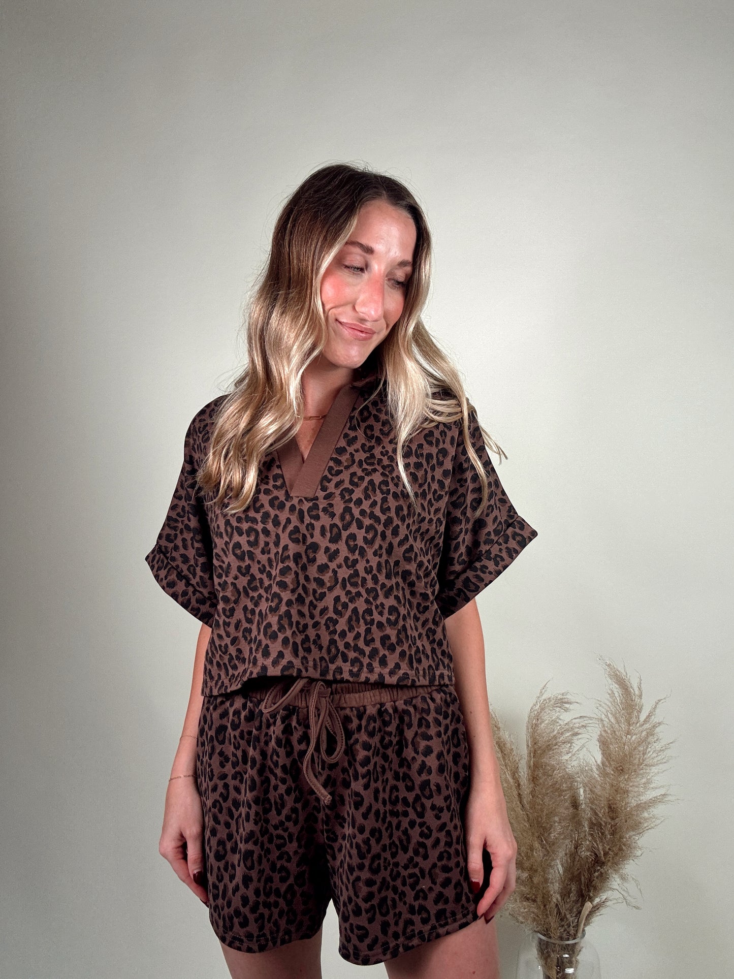 Leopard Print Top and Shorts Set