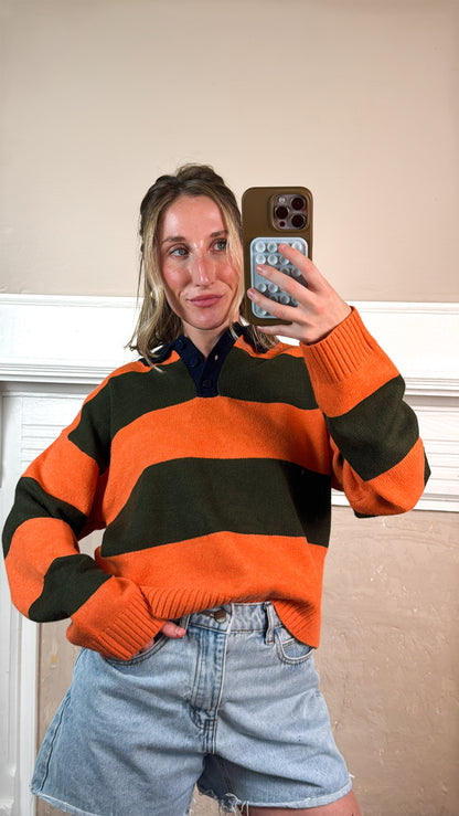 Colorblock Stripe Collared Sweater