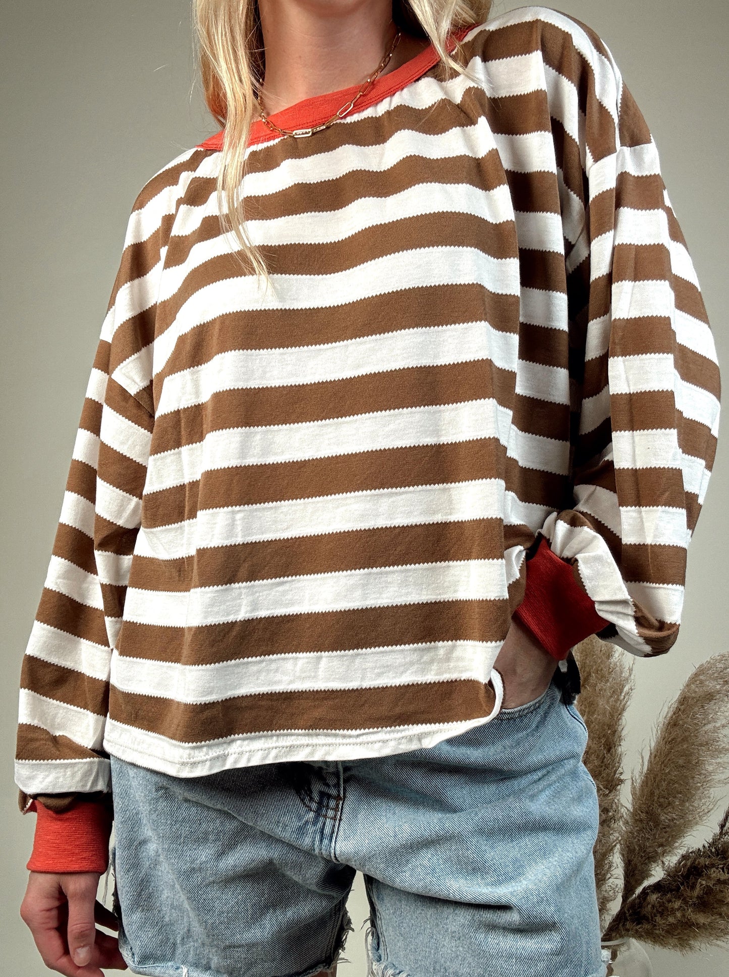Stacy Striped Long Sleeve - Mocha/White