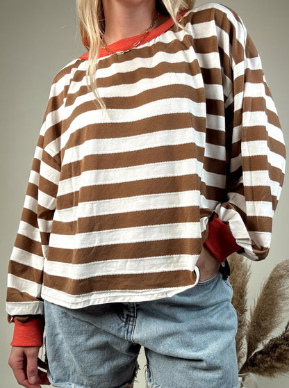 Stacy Striped Long Sleeve - Mocha/White