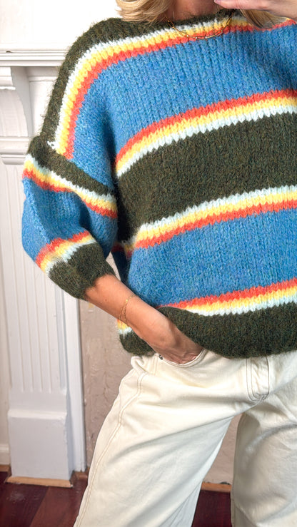 Multi Color Elbow Sleeve Striped Sweater - PREORDER END OF NOVEMBER