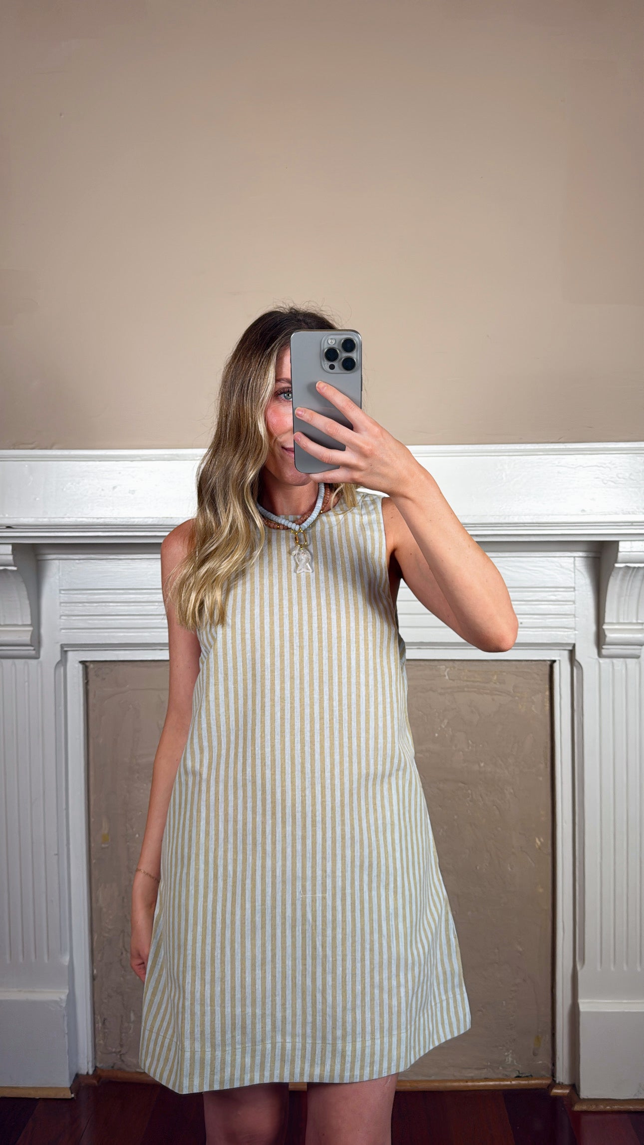 Charis Stripe Open Back Mini Dress - Olive