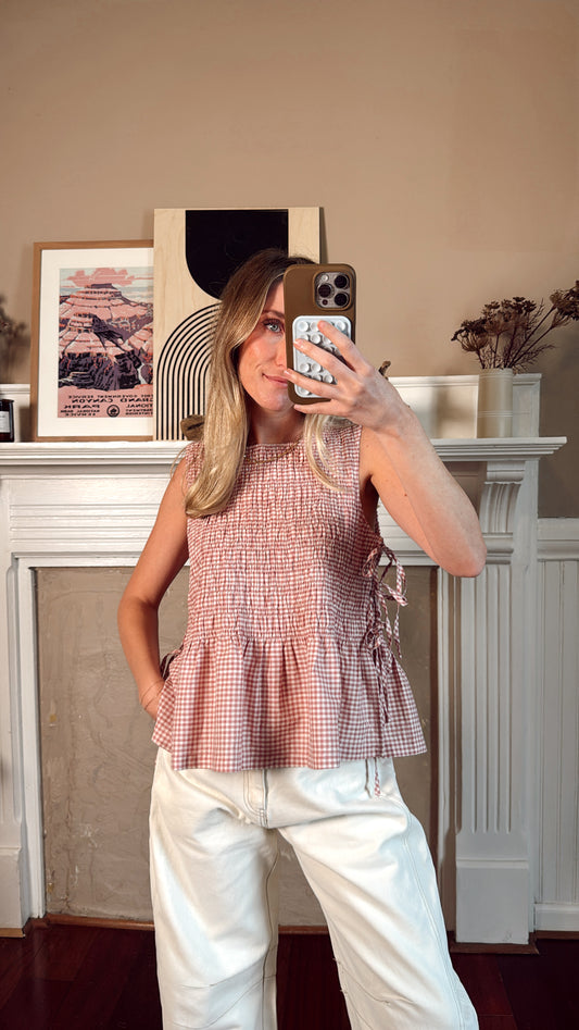 Berry Smocked Tie Top