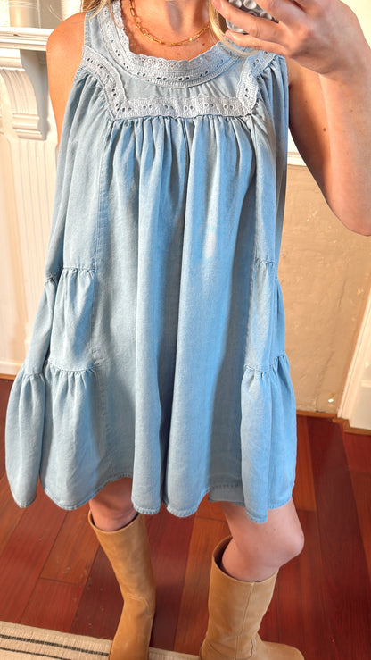 Chambray Denim Ruffle Babydoll Romper