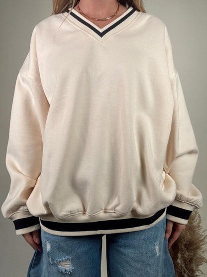 Stripe Hype Oversized Pullover - Cream