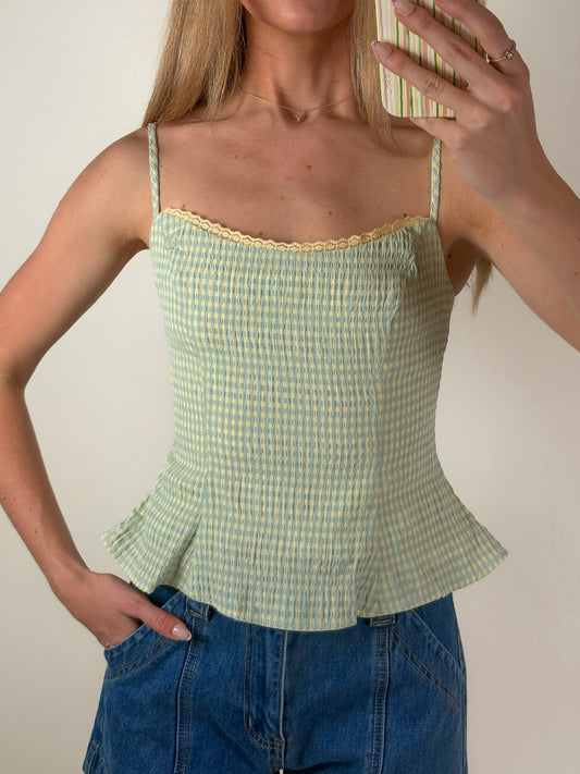 Elina Gingham Peplum Cami Top