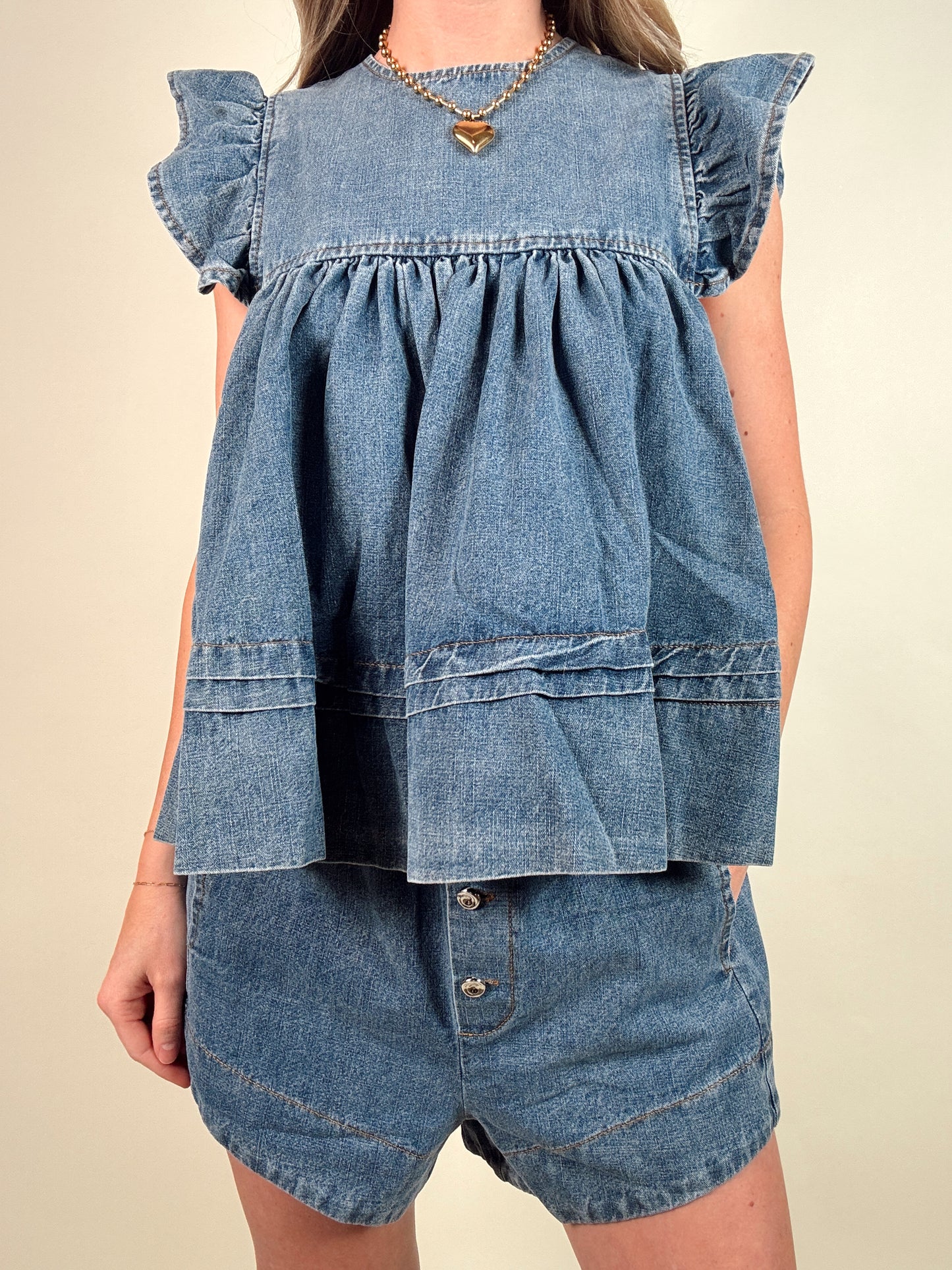 Leah Denim Top and Shorts Set