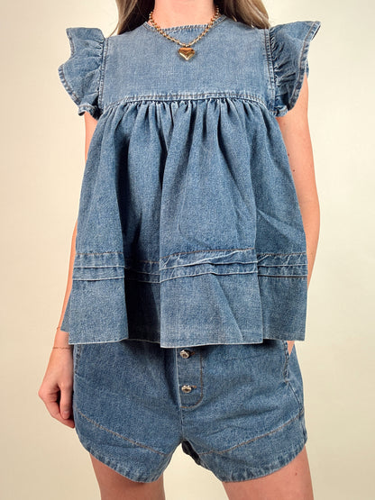 Leah Denim Top and Shorts Set