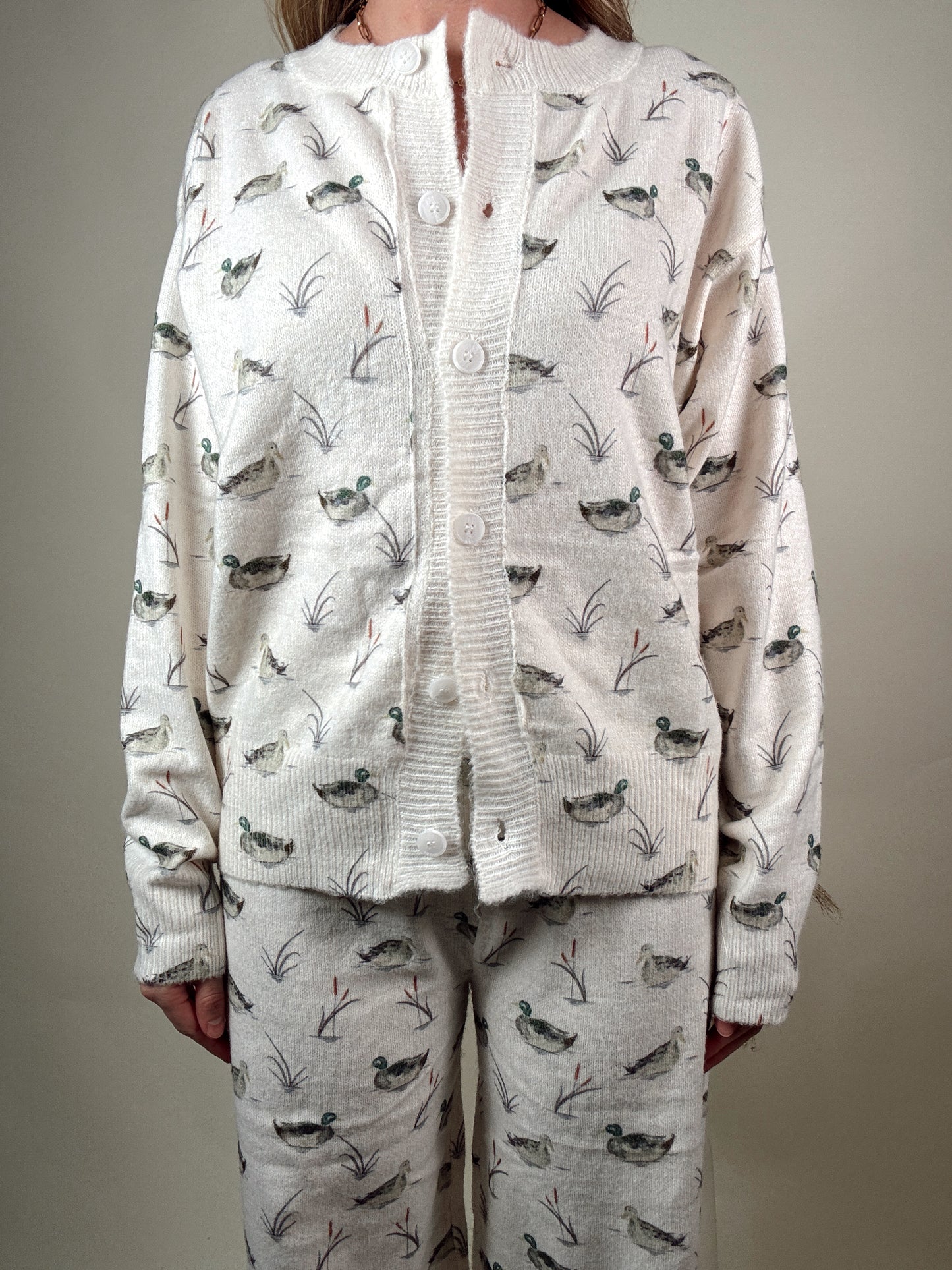 Duck Print Cardigan and Pants Set