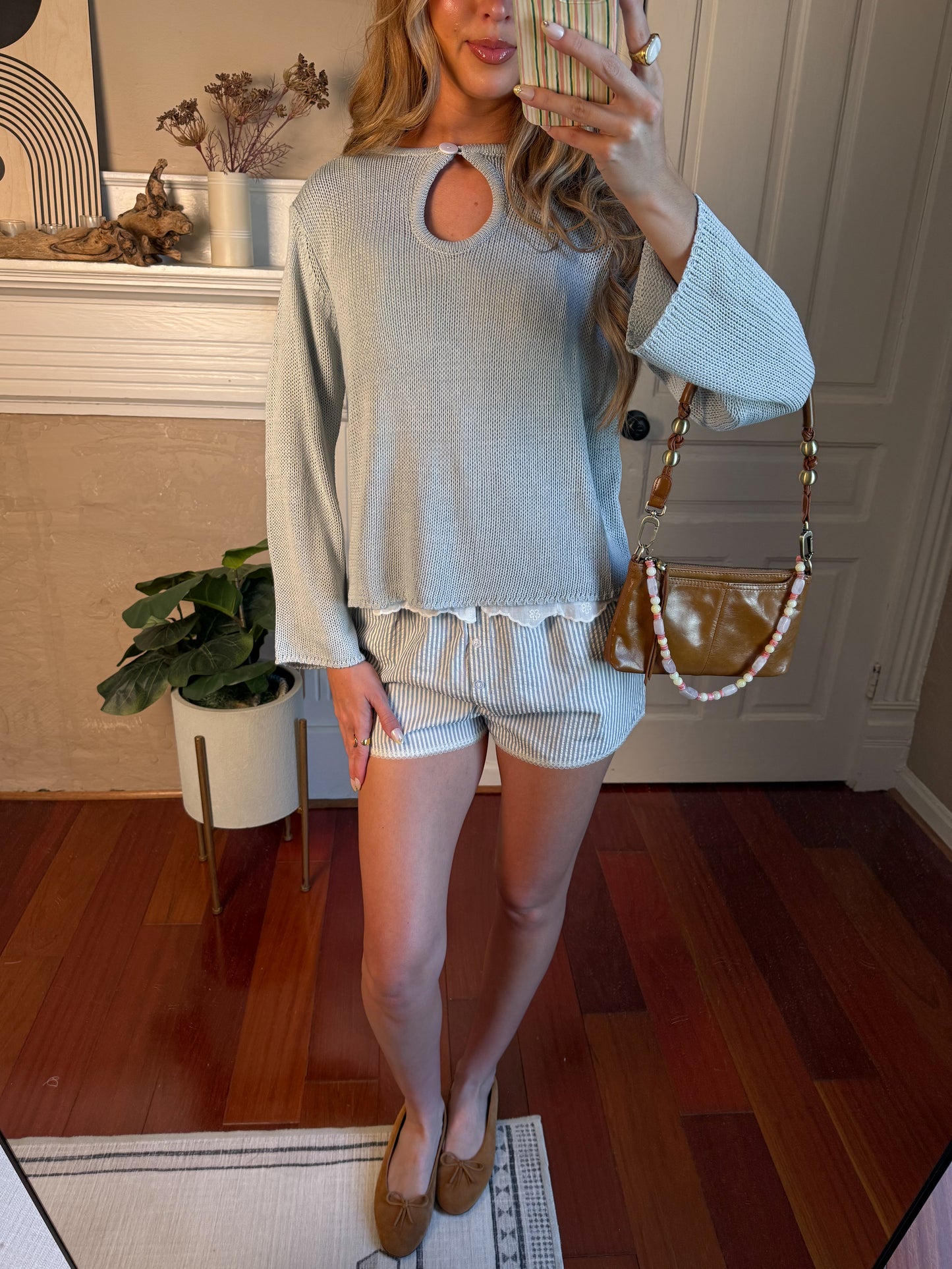 The Tala Sweater | Keyhole Knit Sweater Light Blue