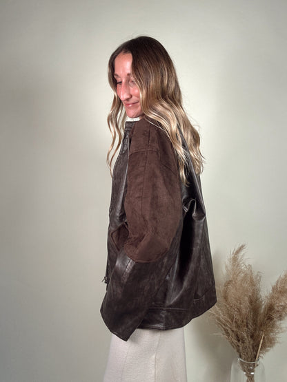 Faux Leather And Suede Barrel-Sleeve Jacket