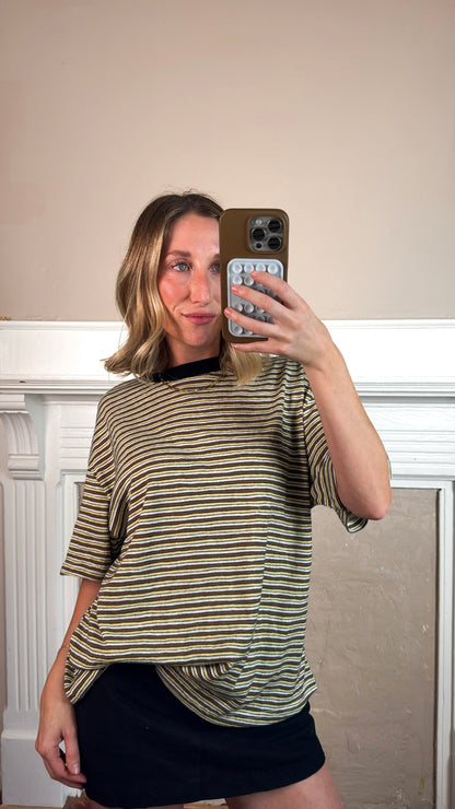 Pia Striped Oversized Tee - Brown/White/Yellow