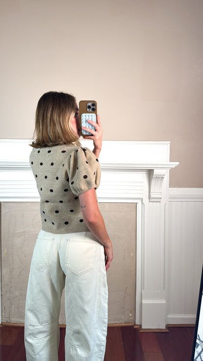 Polka Dot Puff Sleeve Knit Top