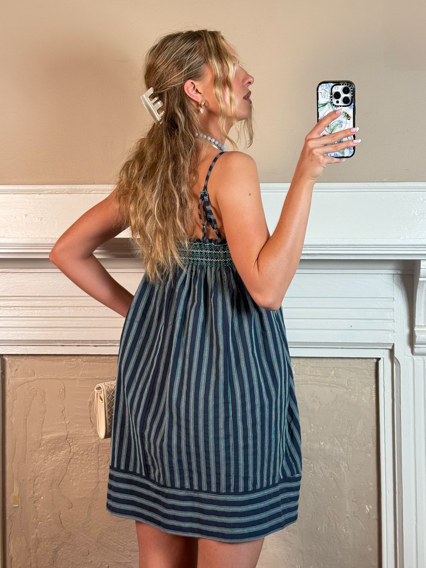 Smocked Stripe Summer Mini Dress