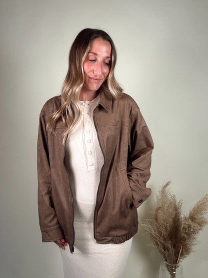 Suede Oversized Bomber Jacket
