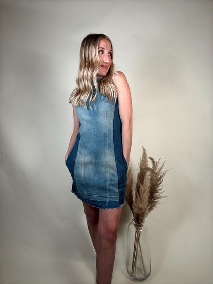 Denim Block Mini Dress