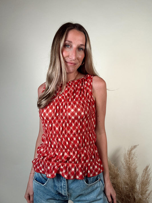 Gingham Smocked Tank Top
