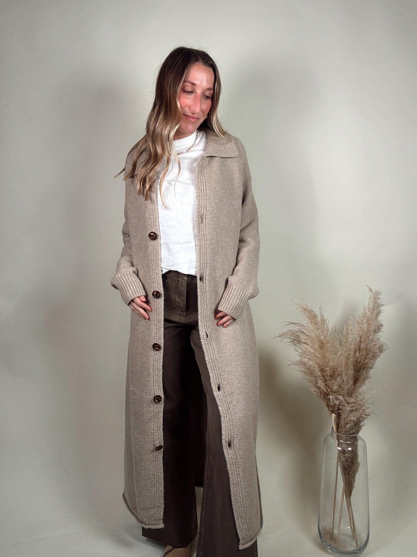 Knit Belted Long Cardigan