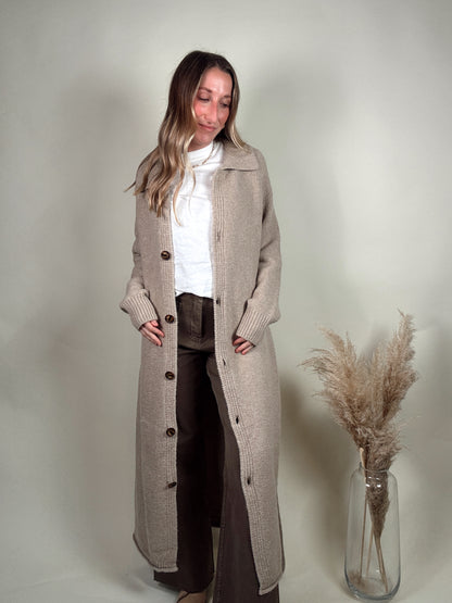 Knit Belted Long Cardigan