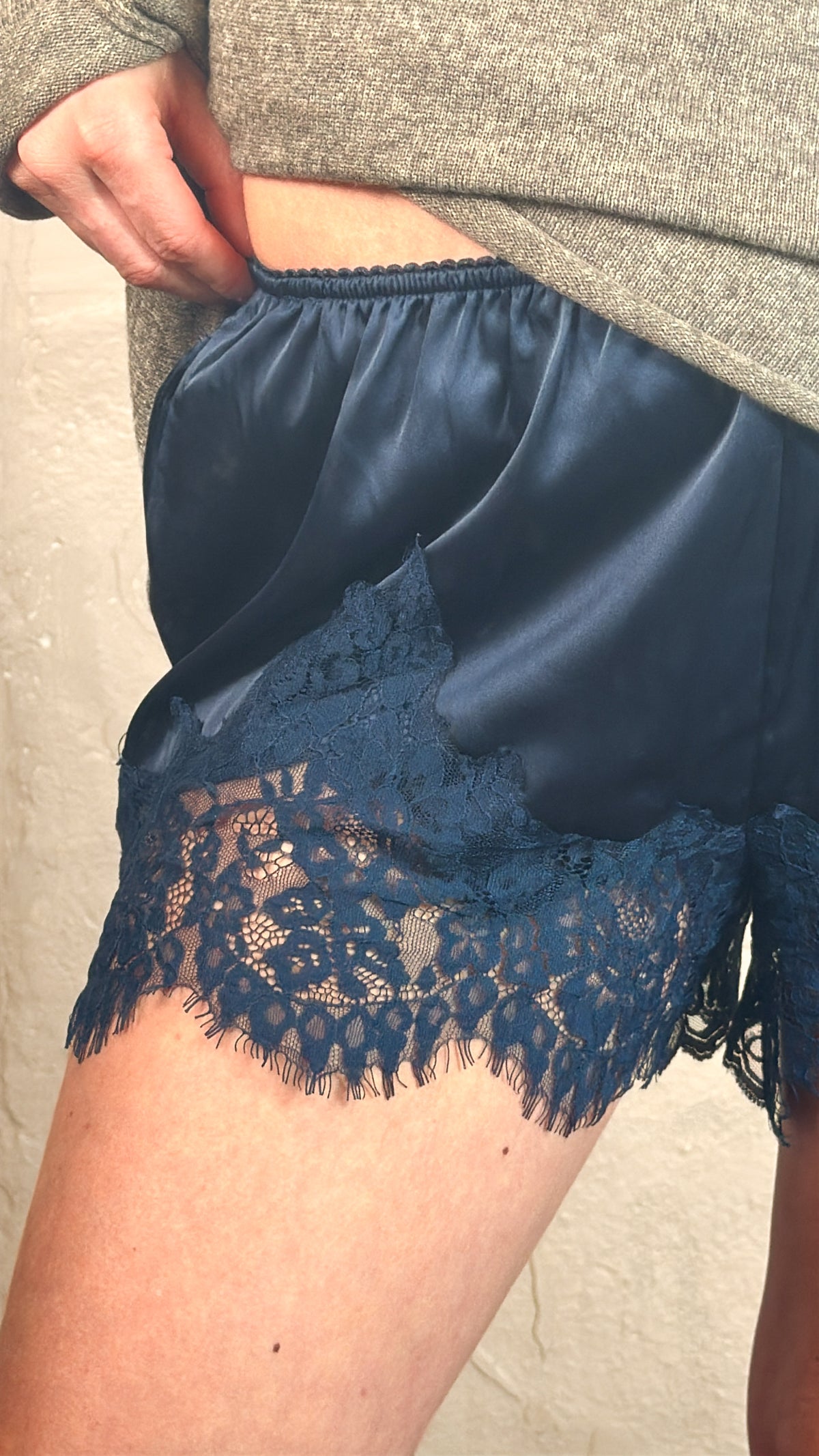 Lace Trim Satin Shorts