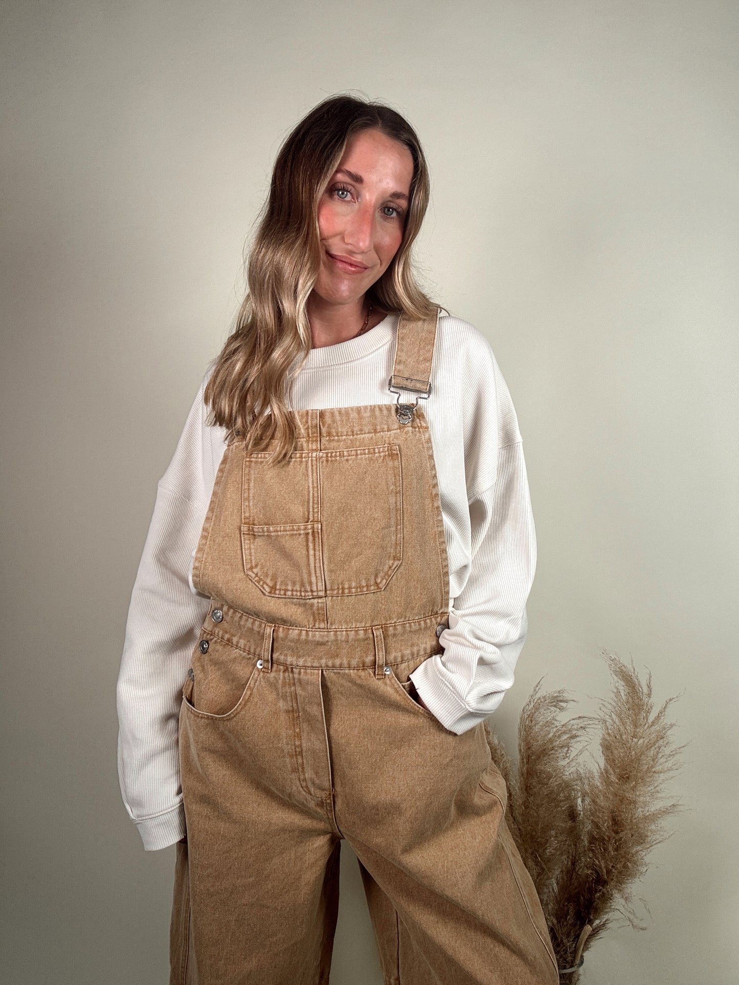 Taupe Barrel Overalls Jumpsuit