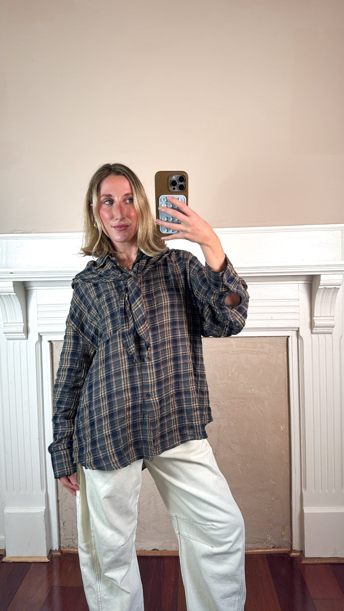 Oversized Plaid Shirt with Matching Scarf