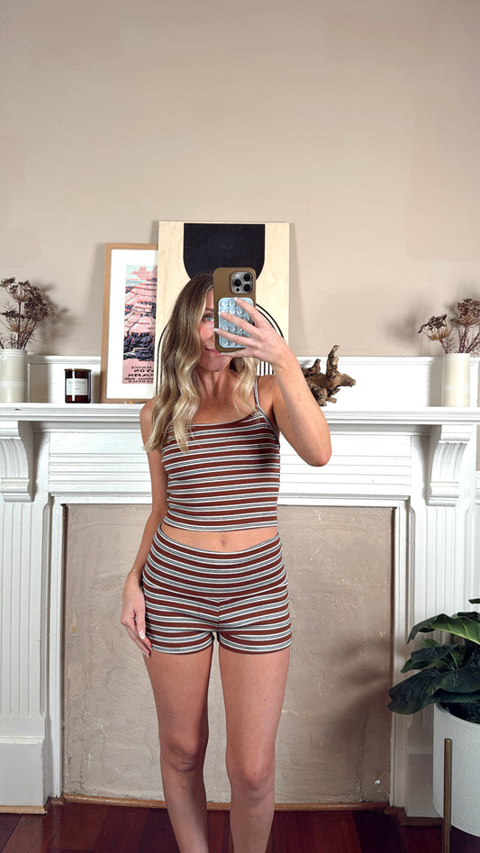 Jane Ribbed Stripe Two-Piece Set - Brown