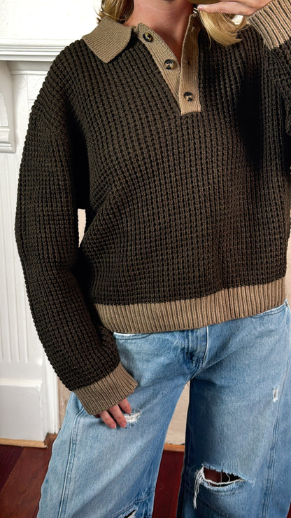 Waffled Collared Sweater