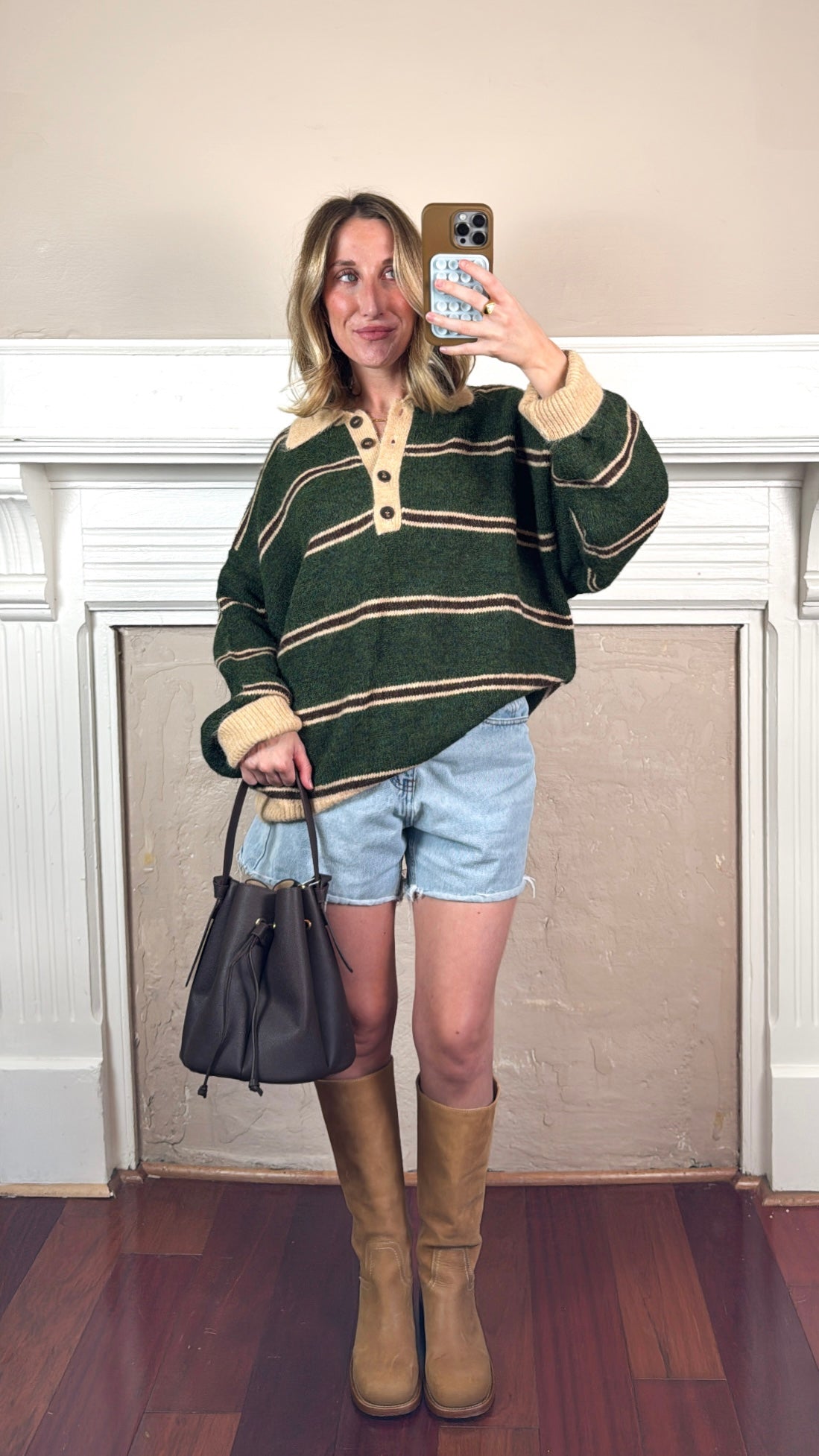 Stripe Polo Fuzzy Knit Sweater