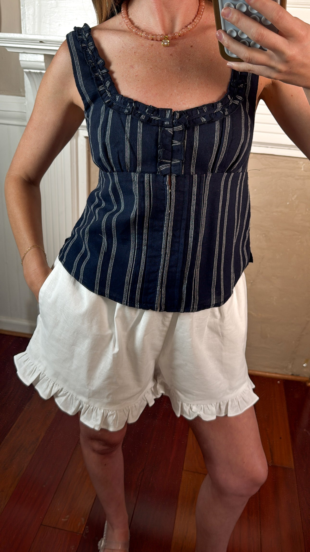 Jaden Stripe Ruffle Trim Tie Back Top