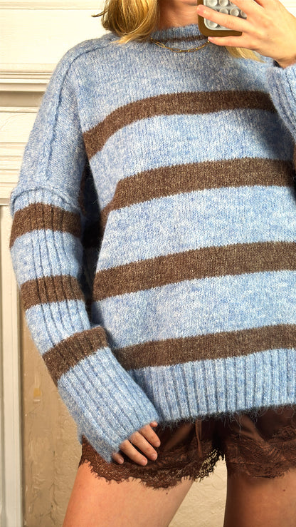 Fuzzy Boyfriend Fit Stripe Sweater