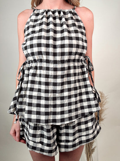 Gingham Tank and Shorts Set - Black