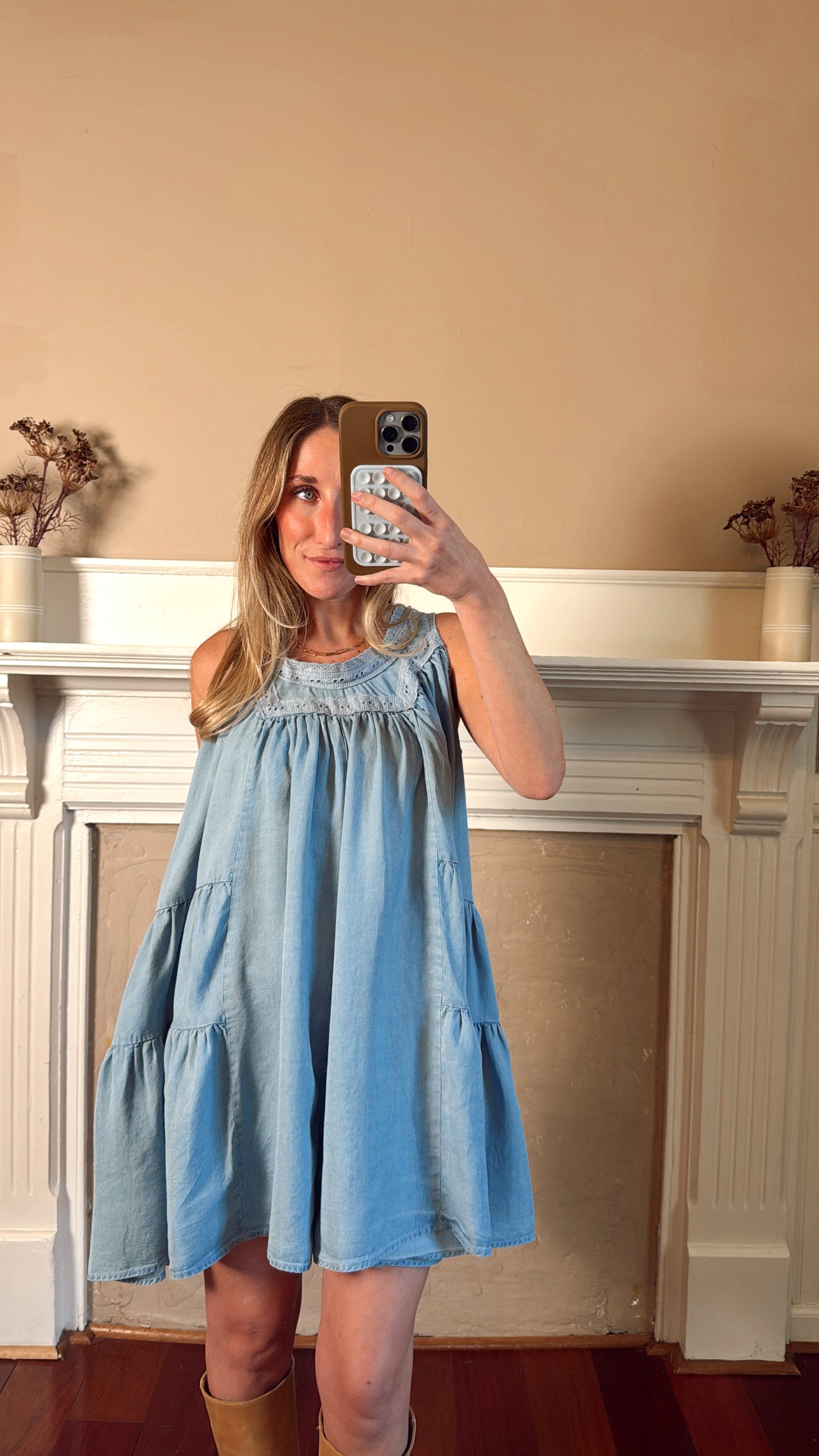 Chambray Denim Ruffle Babydoll Romper