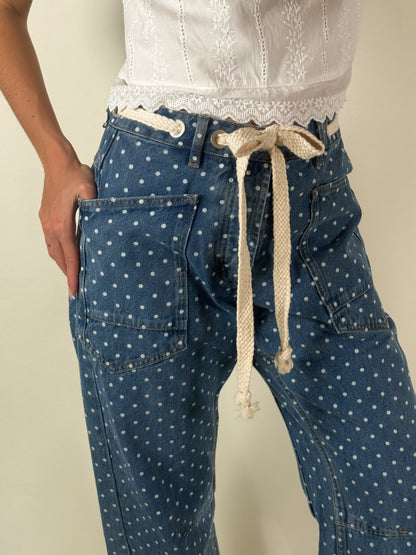 Polka Dot Denim Barrel Pants