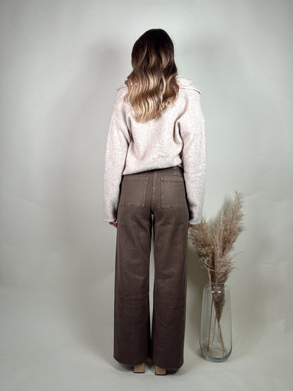 Brown Wide Leg Denim Pants