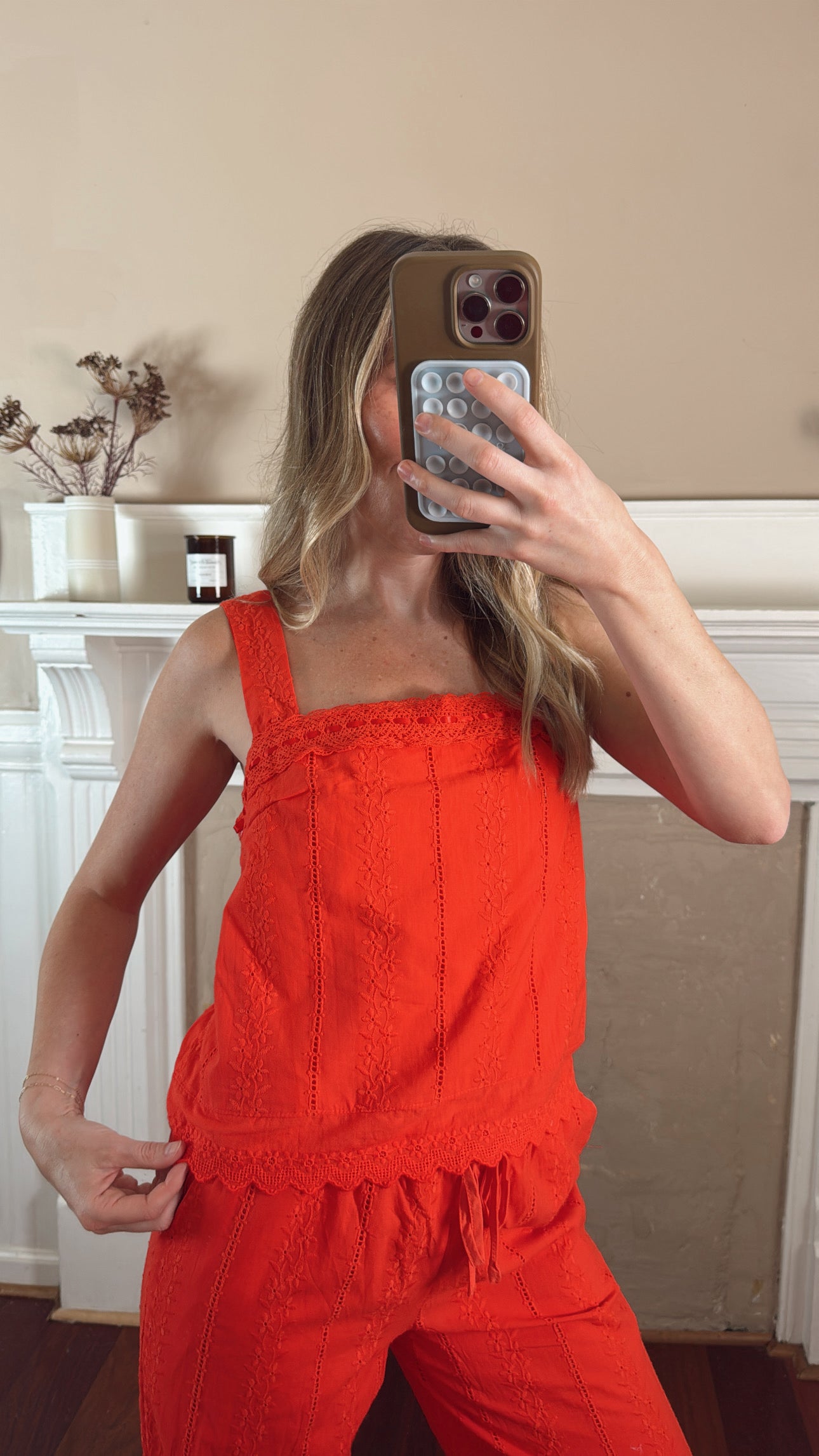 Lace Square Neck Cami - Red