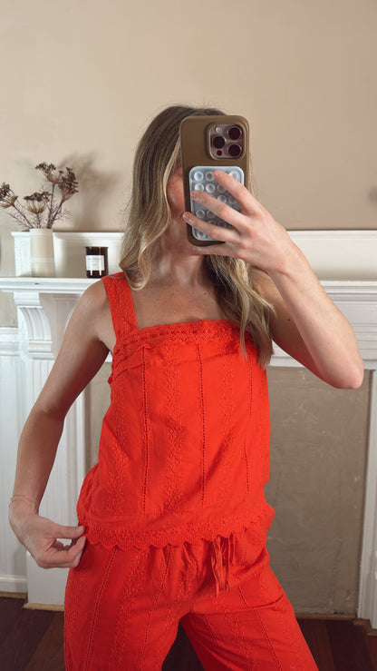 Lace Square Neck Cami - Red