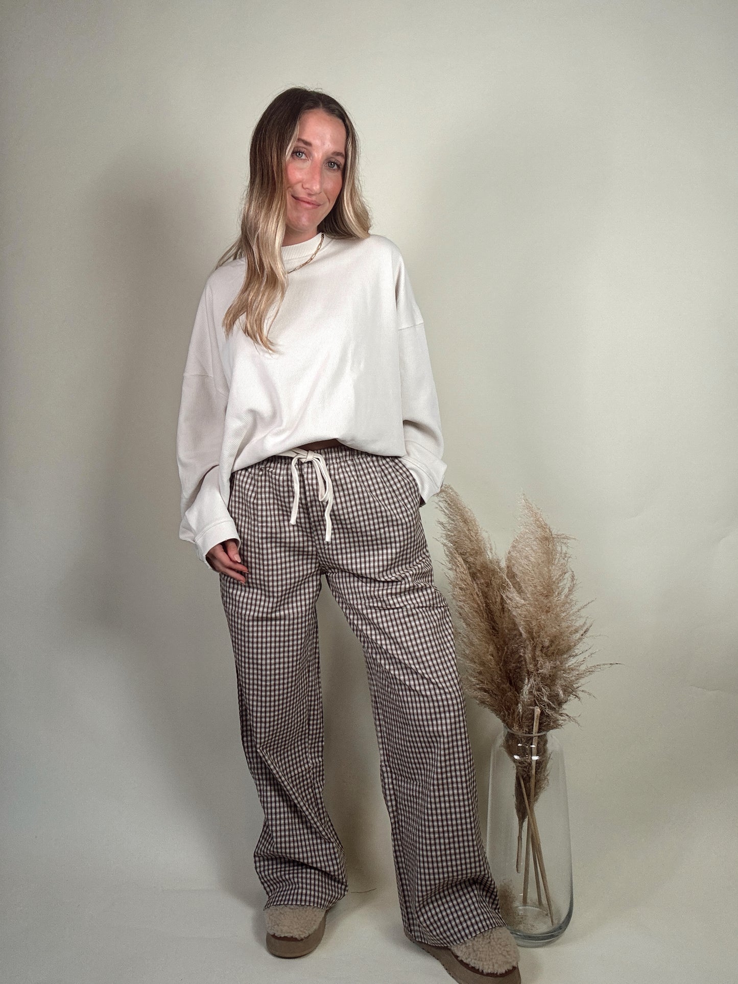 Brown Gingham Pants