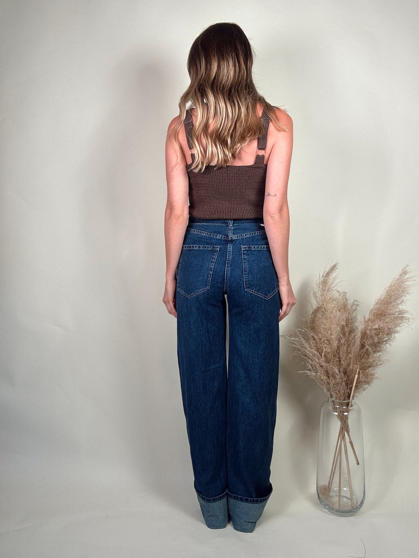 Belted Cuffed Wide Leg Jeans