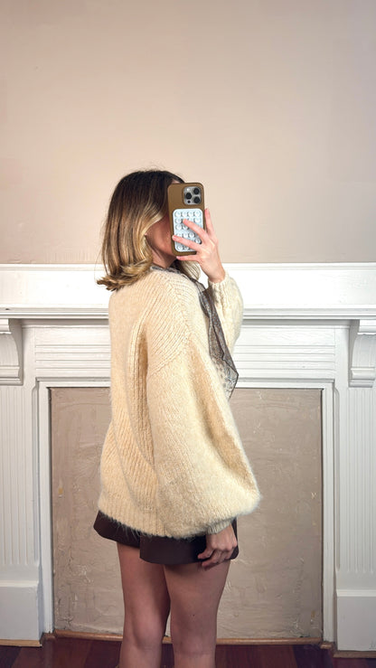 Satin Scarf Sweater - Cream