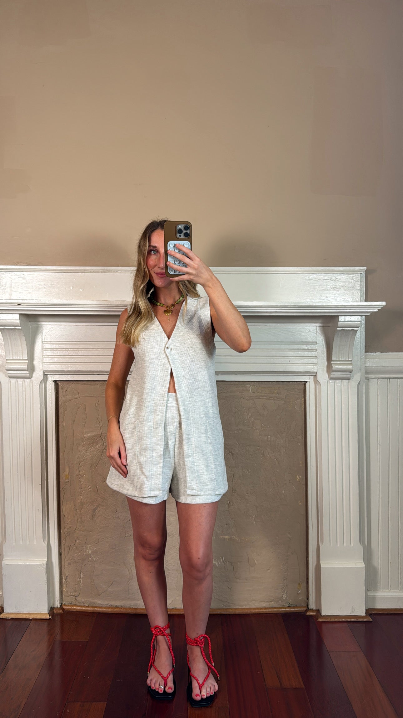 V-Neck Knit Top and Shorts Set
