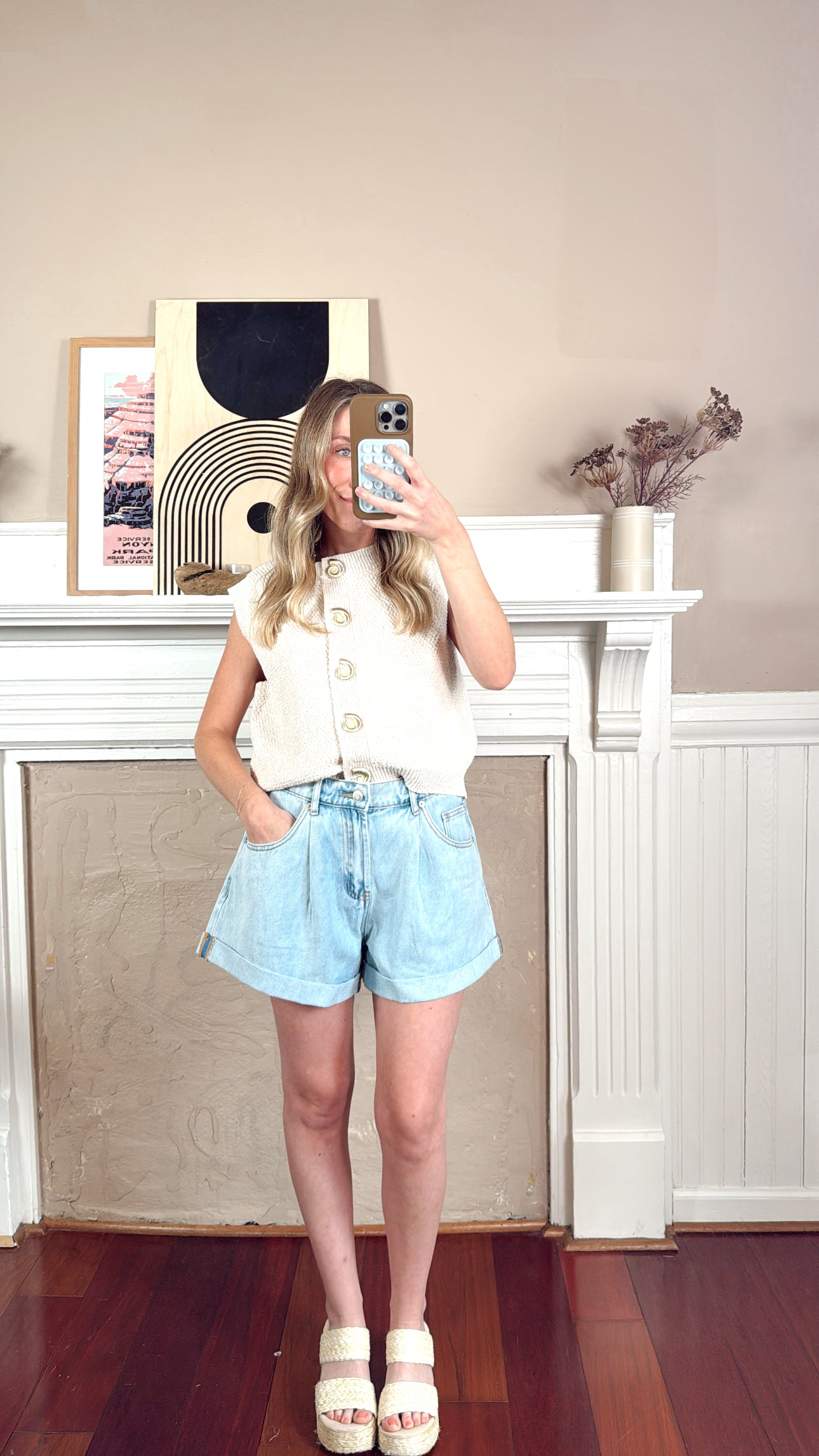 Cuffed Denim Shorts